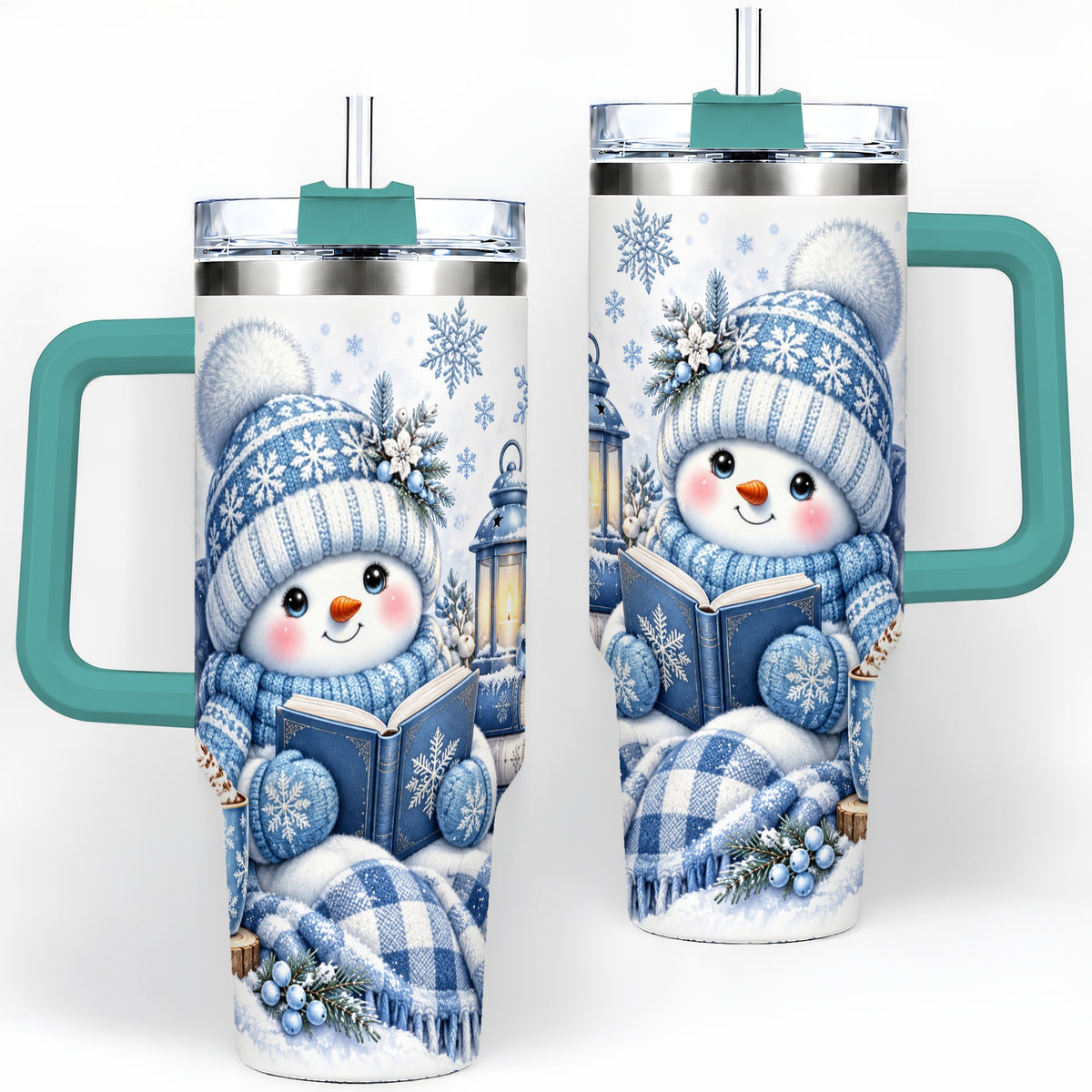 #pl[40oz|Green] Cozy Winter Snowman 40oz Tumbler, Reading Holiday Drinkware