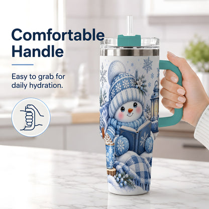 #pl[40oz|Green] Cozy Winter Snowman 40oz Tumbler, Reading Holiday Drinkware