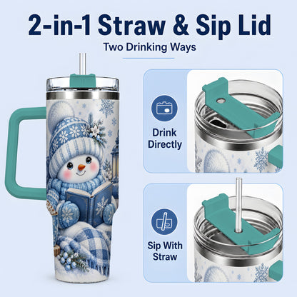#pl[40oz|Green] Cozy Winter Snowman 40oz Tumbler, Reading Holiday Drinkware
