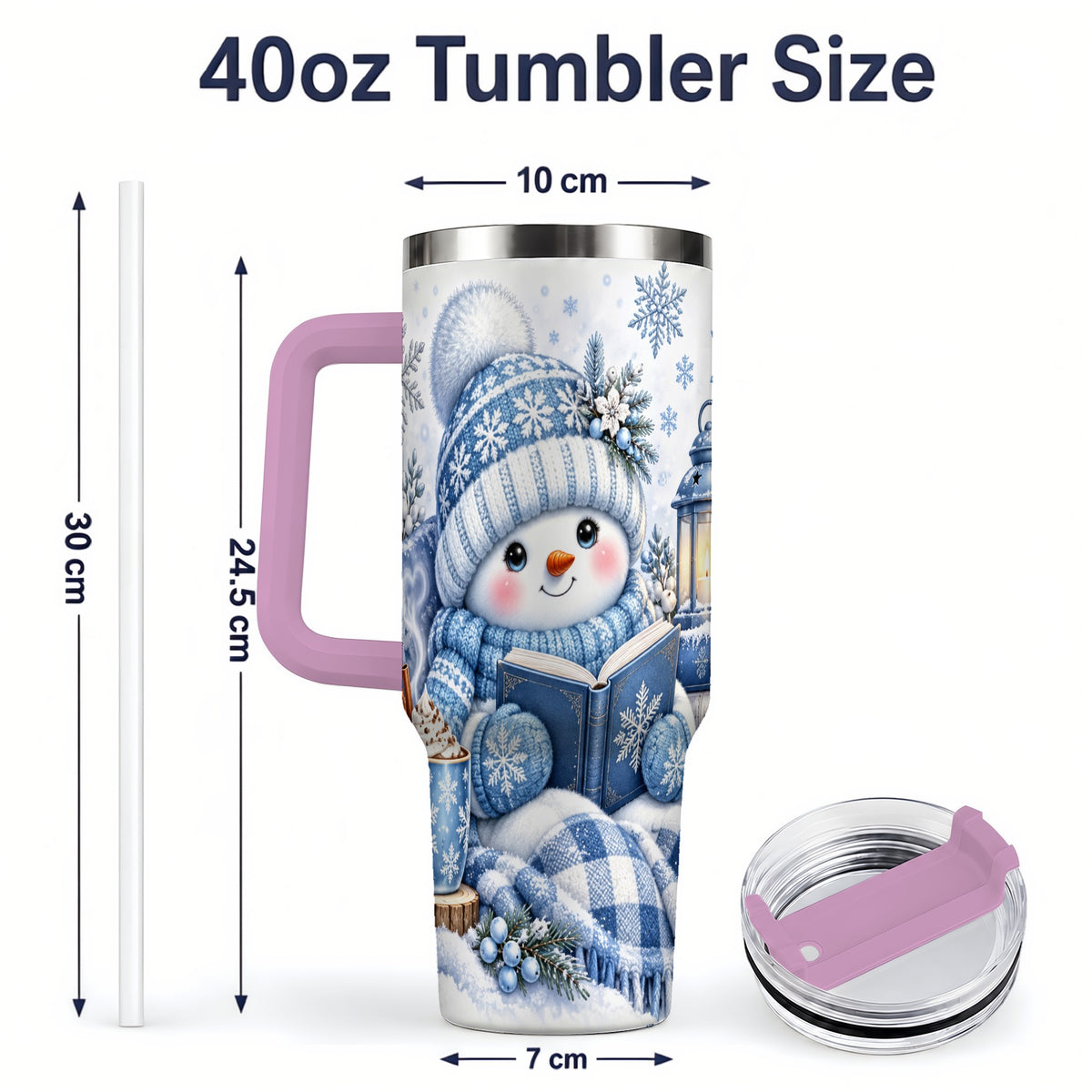 #pl[40oz|Pink] Cozy Winter Snowman 40oz Tumbler, Reading Holiday Drinkware