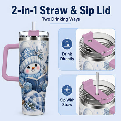 #pl[40oz|Pink] Cozy Winter Snowman 40oz Tumbler, Reading Holiday Drinkware