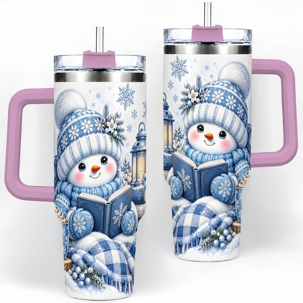 #pl[40oz|Pink] Cozy Winter Snowman 40oz Tumbler, Reading Holiday Drinkware