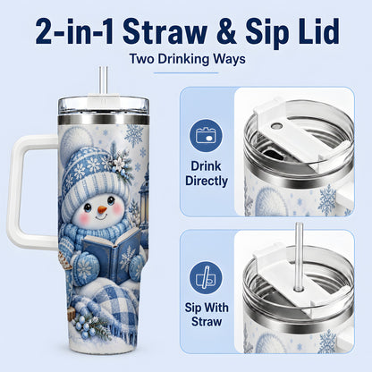 #pl[40oz|White] Cozy Winter Snowman 40oz Tumbler, Reading Holiday Drinkware