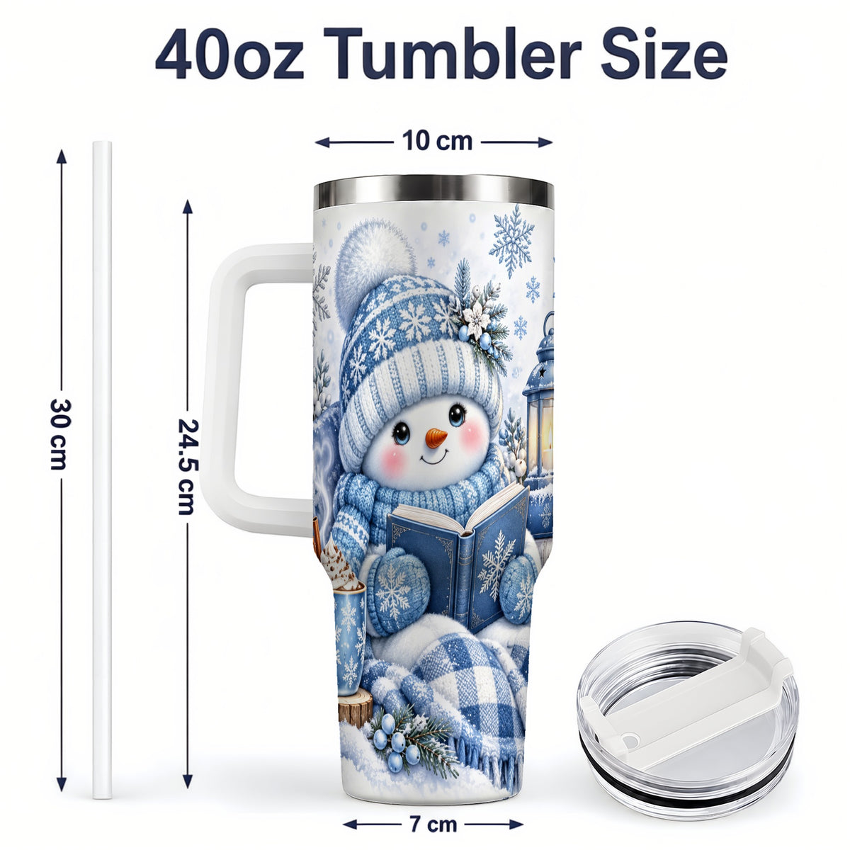 #pl[40oz|White] Cozy Winter Snowman 40oz Tumbler, Reading Holiday Drinkware