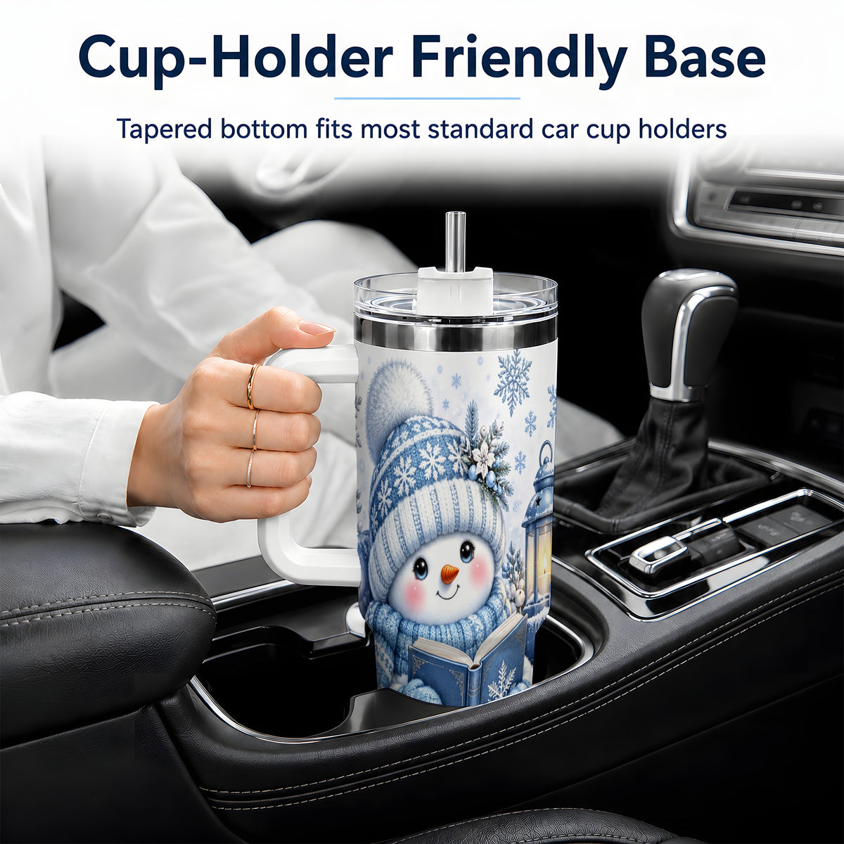 #pl[40oz|White] Cozy Winter Snowman 40oz Tumbler, Reading Holiday Drinkware