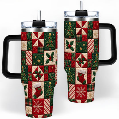 #pl[40oz|Black] Christmas Quilt Pattern 40oz Tumbler, Patchwork Holiday Drinkware
