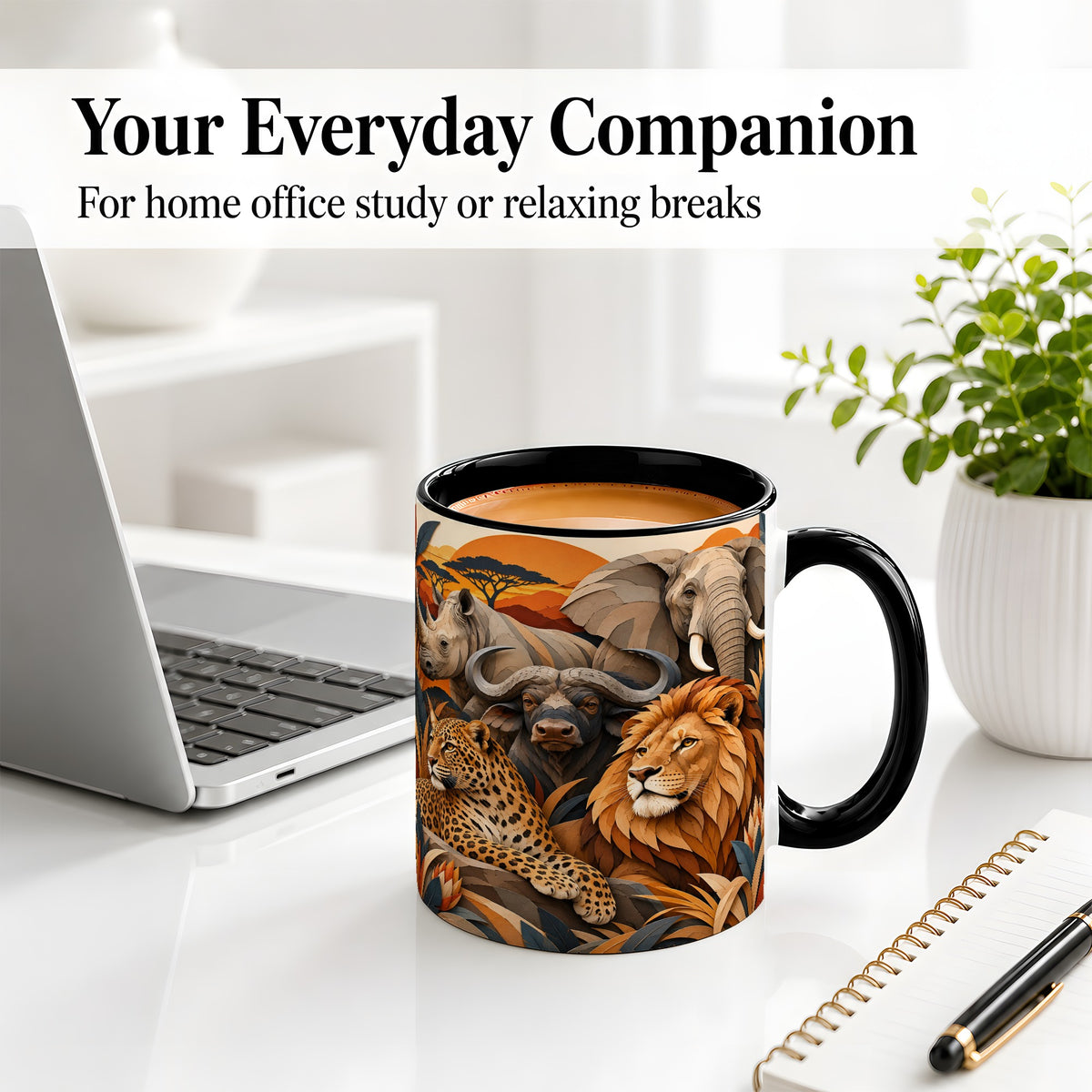 #pl[11oz|Black] Safari Wildlife Ceramic Mug, African Animal Artwork for Nature Fans