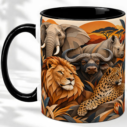 #pl[11oz|Black] Safari Wildlife Ceramic Mug, African Animal Artwork for Nature Fans