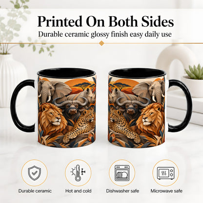 #pl[11oz|Black] Safari Wildlife Ceramic Mug, African Animal Artwork for Nature Fans