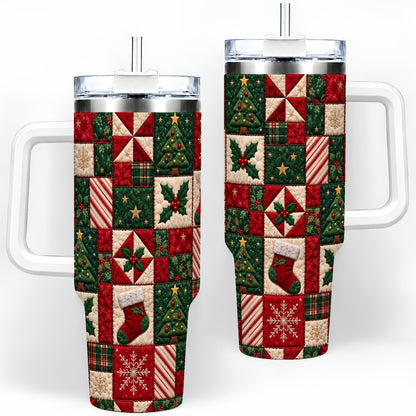 Christmas Quilt Pattern 40oz Tumbler, Patchwork Holiday Drinkware