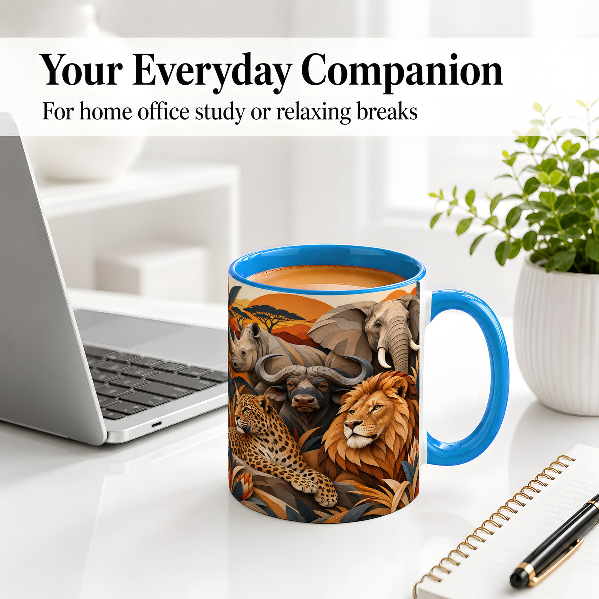 #pl[11oz|Blue] Safari Wildlife Ceramic Mug, African Animal Artwork for Nature Fans