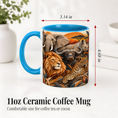 #pl[11oz|Blue] Safari Wildlife Ceramic Mug, African Animal Artwork for Nature Fans