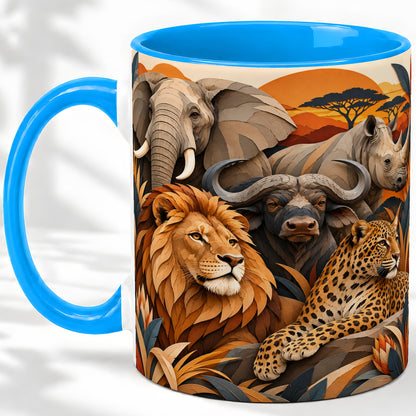 #pl[11oz|Blue] Safari Wildlife Ceramic Mug, African Animal Artwork for Nature Fans