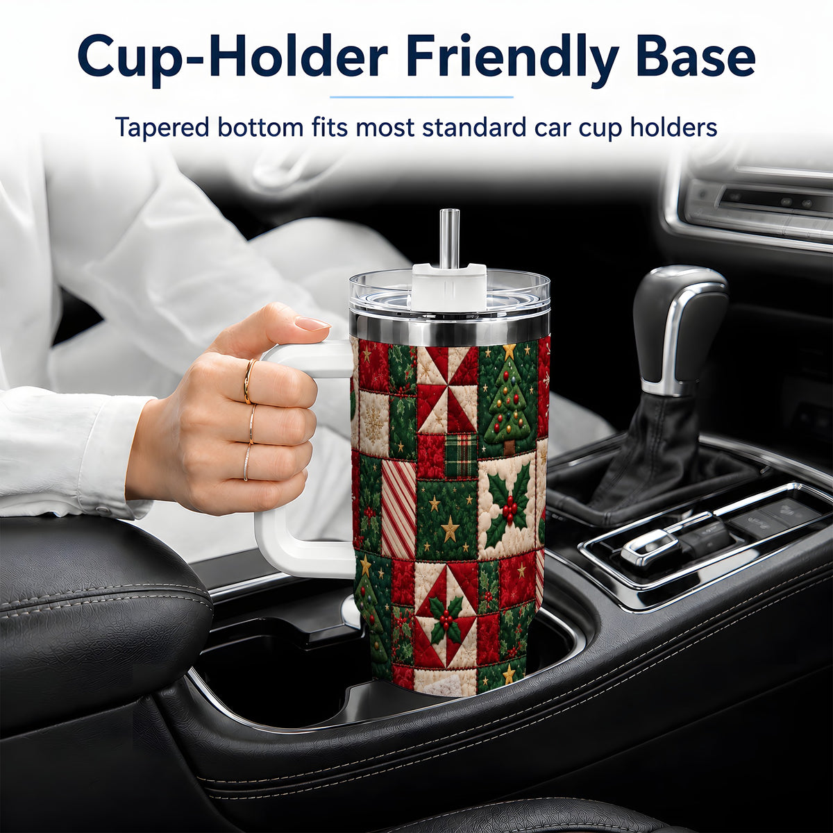 #pl[40oz|White] Christmas Quilt Pattern 40oz Tumbler, Patchwork Holiday Drinkware