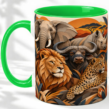 #pl[11oz|Green] Safari Wildlife Ceramic Mug, African Animal Artwork for Nature Fans