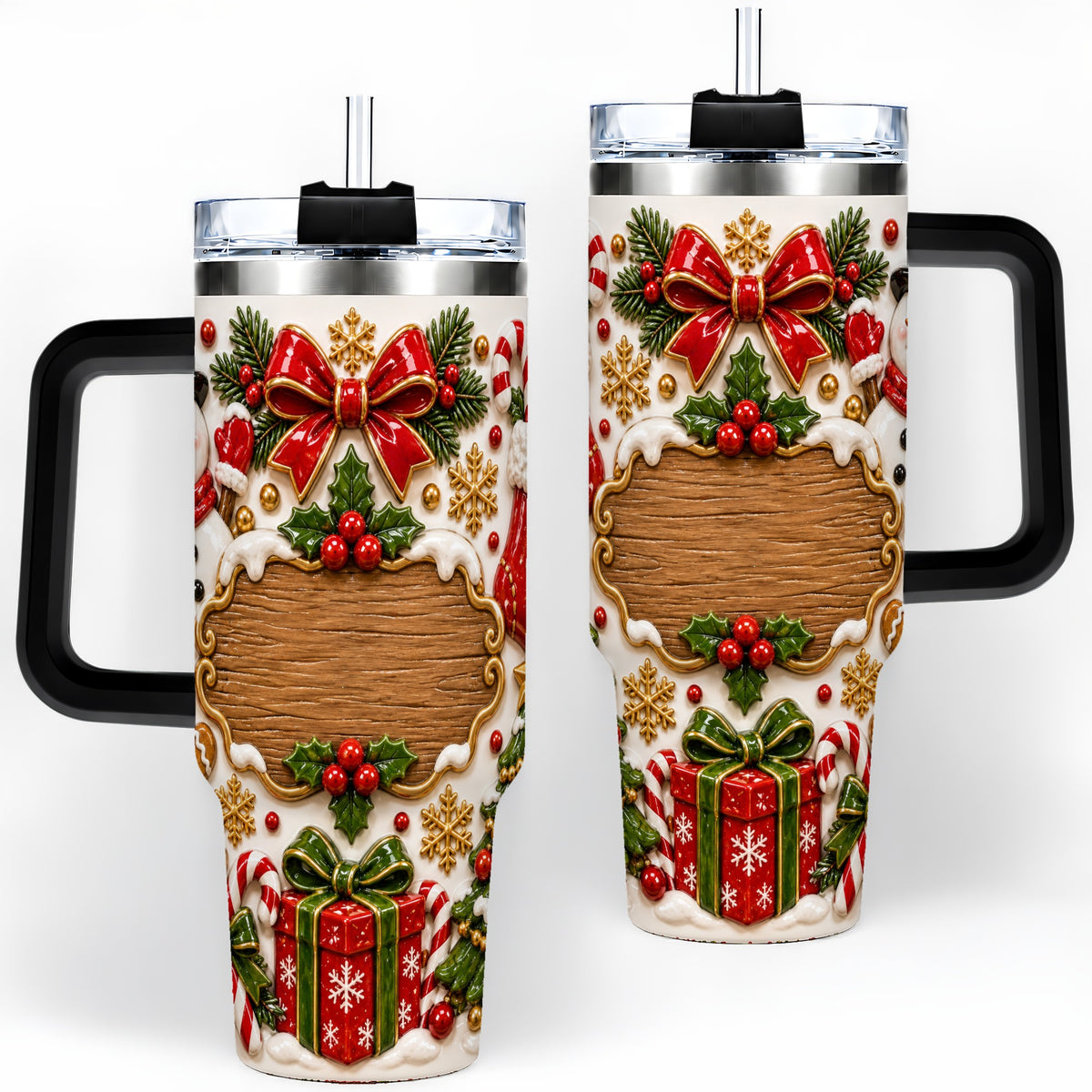 #pl[40oz|Black] Christmas Cookie Art 40oz Tumbler, Snowman Holiday Drinkware
