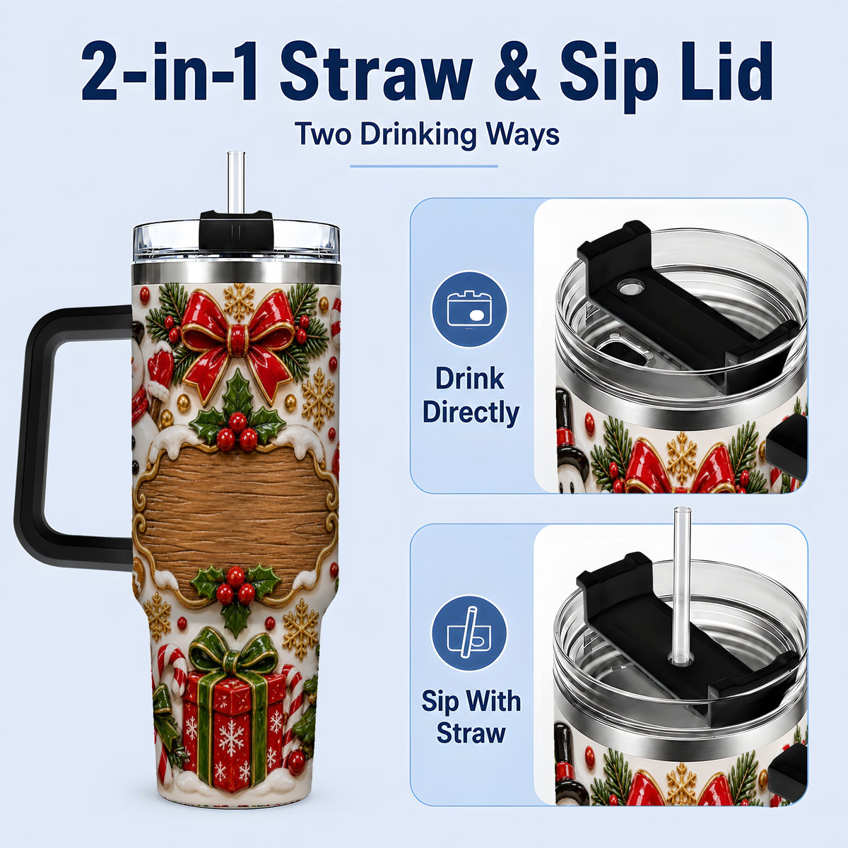 #pl[40oz|Black] Christmas Cookie Art 40oz Tumbler, Snowman Holiday Drinkware