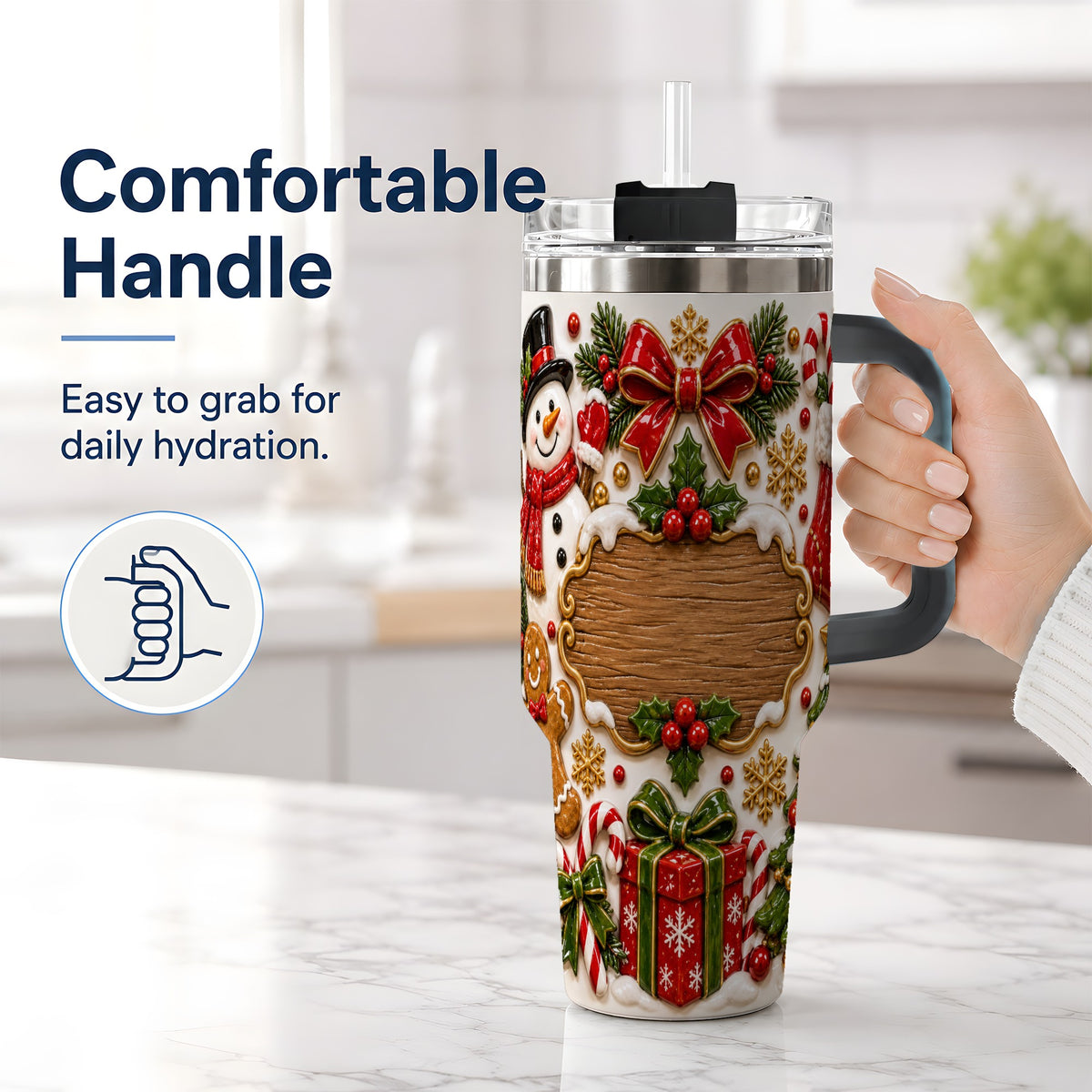 #pl[40oz|Black] Christmas Cookie Art 40oz Tumbler, Snowman Holiday Drinkware