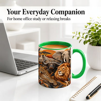 #pl[11oz|Green] Safari Wildlife Ceramic Mug, African Animal Artwork for Nature Fans