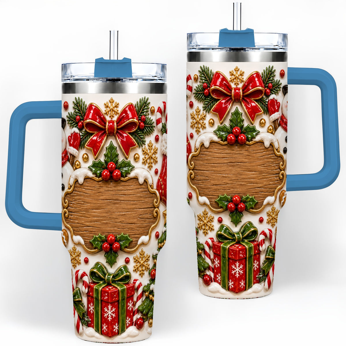 #pl[40oz|Blue] Christmas Cookie Art 40oz Tumbler, Snowman Holiday Drinkware