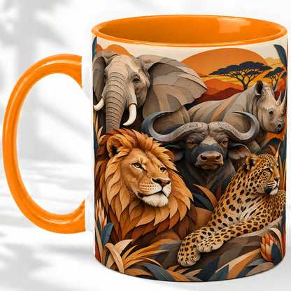 #pl[11oz|Orange] Safari Wildlife Ceramic Mug, African Animal Artwork for Nature Fans