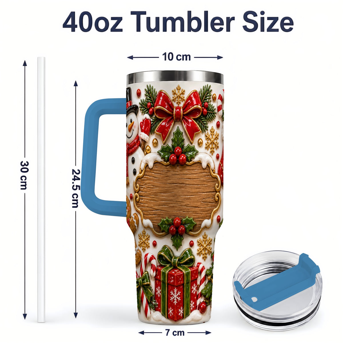 #pl[40oz|Blue] Christmas Cookie Art 40oz Tumbler, Snowman Holiday Drinkware