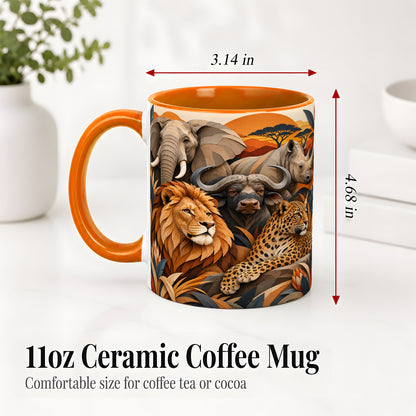 #pl[11oz|Orange] Safari Wildlife Ceramic Mug, African Animal Artwork for Nature Fans