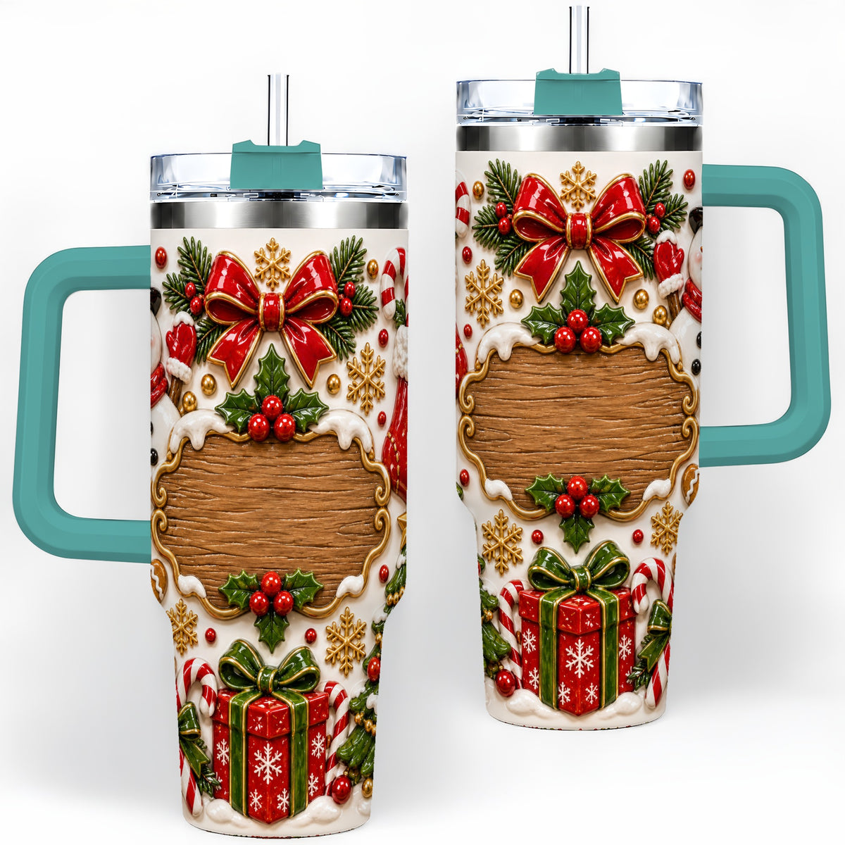 #pl[40oz|Green] Christmas Cookie Art 40oz Tumbler, Snowman Holiday Drinkware