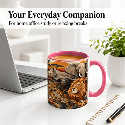 #pl[11oz|Pink] Safari Wildlife Ceramic Mug, African Animal Artwork for Nature Fans