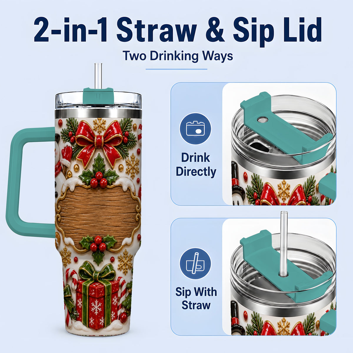 #pl[40oz|Green] Christmas Cookie Art 40oz Tumbler, Snowman Holiday Drinkware