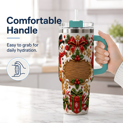#pl[40oz|Green] Christmas Cookie Art 40oz Tumbler, Snowman Holiday Drinkware