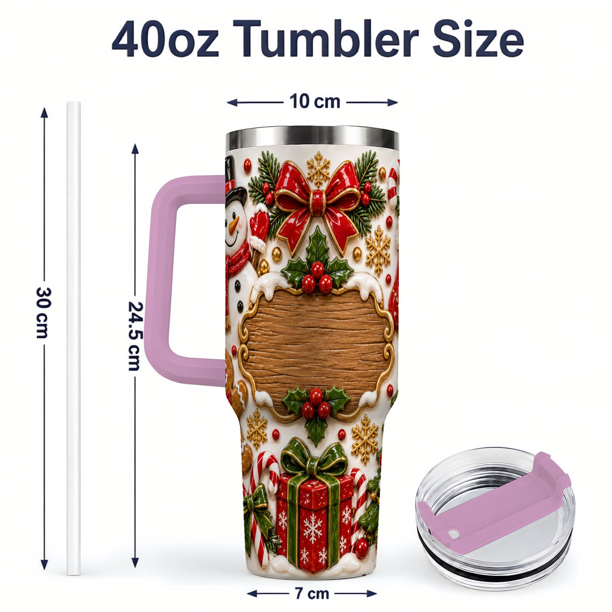 #pl[40oz|Pink] Christmas Cookie Art 40oz Tumbler, Snowman Holiday Drinkware