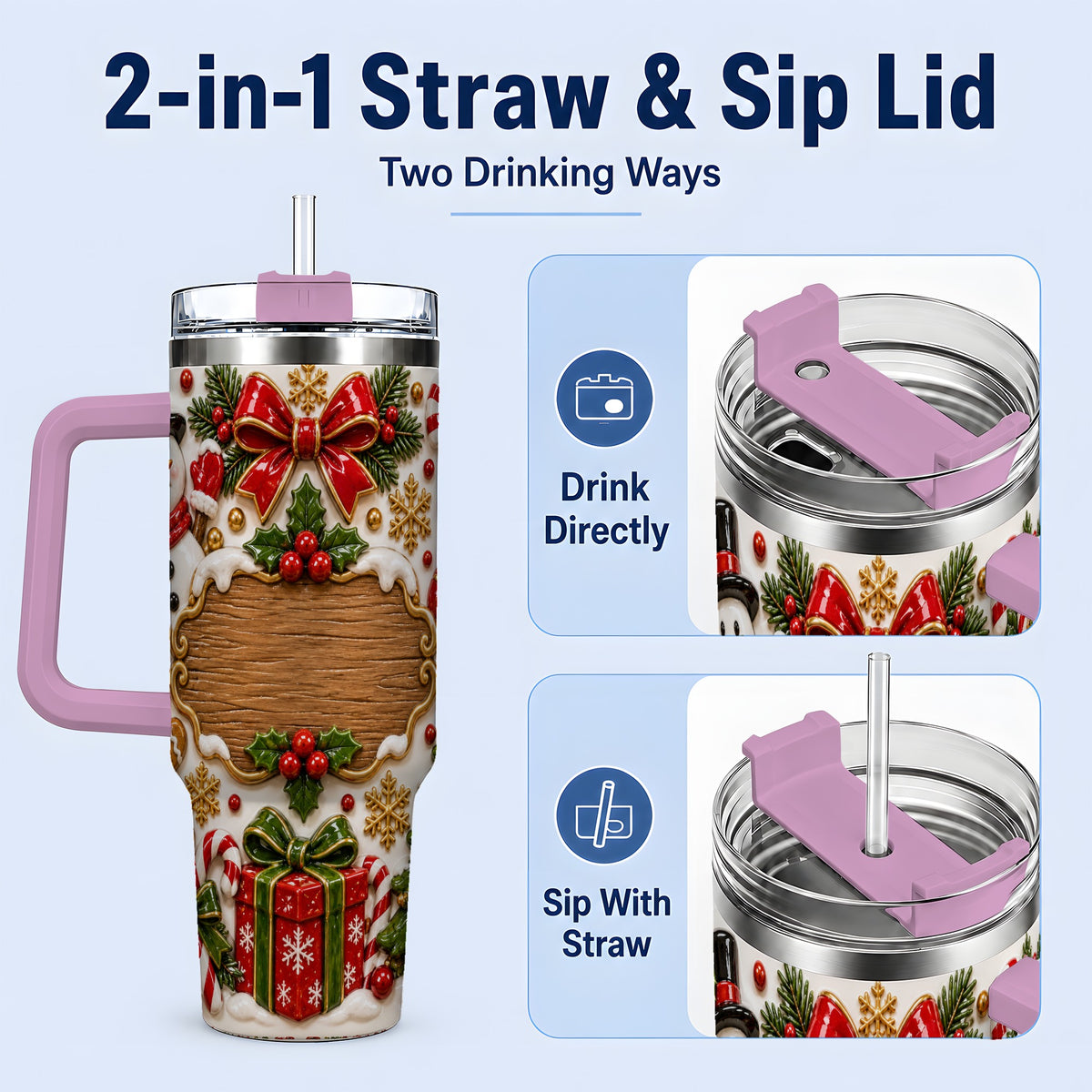 #pl[40oz|Pink] Christmas Cookie Art 40oz Tumbler, Snowman Holiday Drinkware