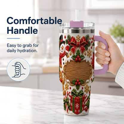 #pl[40oz|Pink] Christmas Cookie Art 40oz Tumbler, Snowman Holiday Drinkware