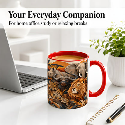 #pl[11oz|Red] Safari Wildlife Ceramic Mug, African Animal Artwork for Nature Fans