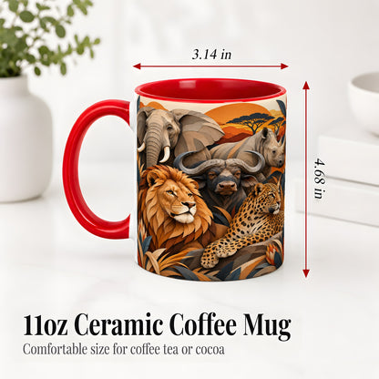 #pl[11oz|Red] Safari Wildlife Ceramic Mug, African Animal Artwork for Nature Fans