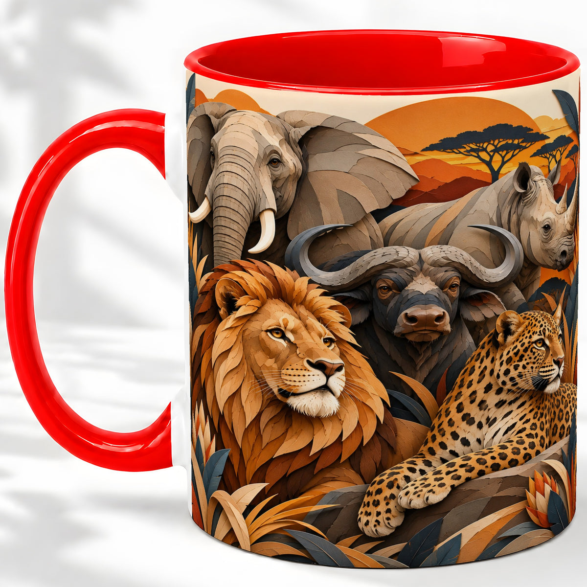 Safari Wildlife Ceramic Mug, African Animal Artwork for Nature Fans
