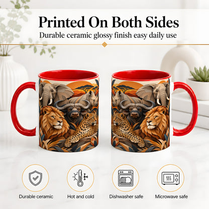 #pl[11oz|Red] Safari Wildlife Ceramic Mug, African Animal Artwork for Nature Fans