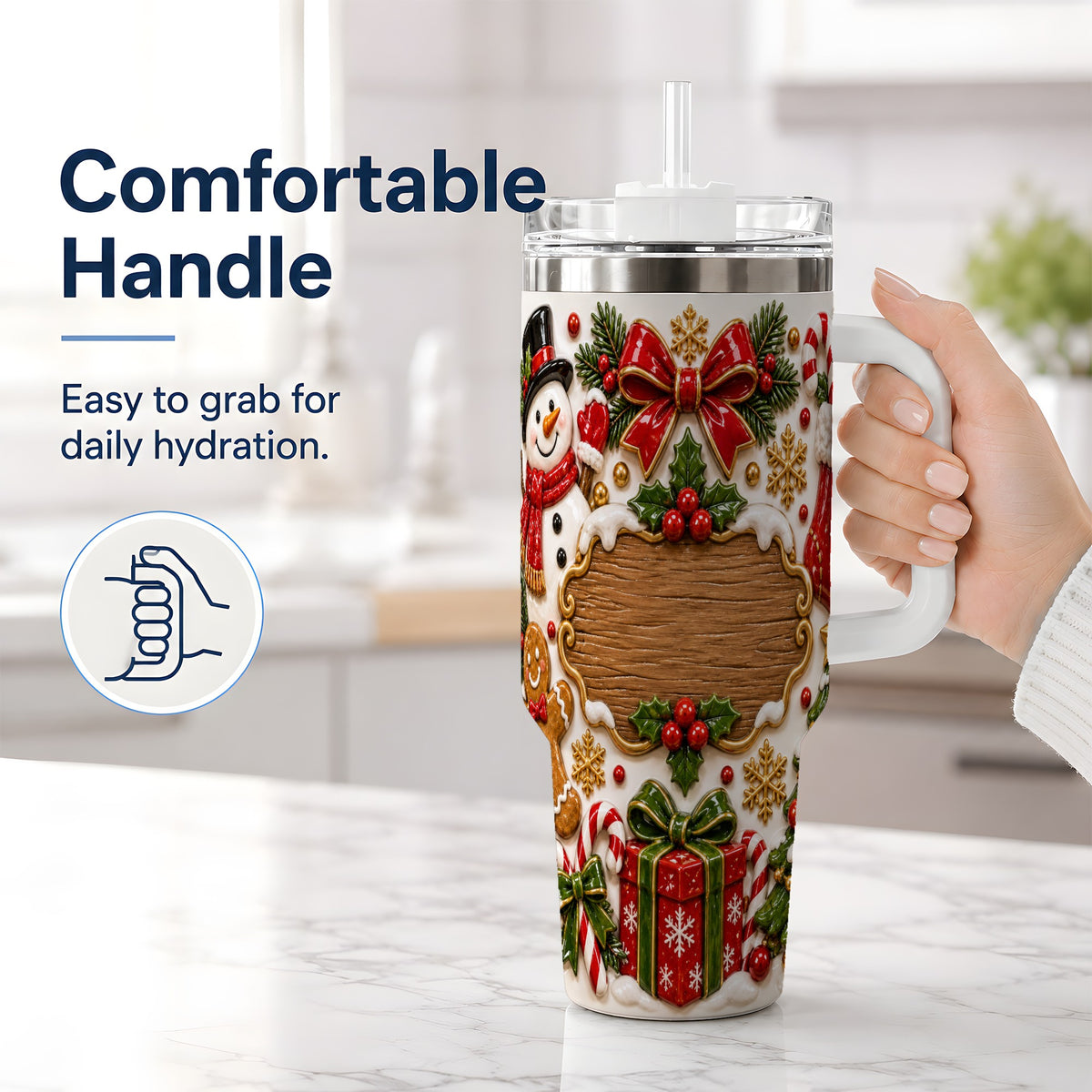 #pl[40oz|White] Christmas Cookie Art 40oz Tumbler, Snowman Holiday Drinkware