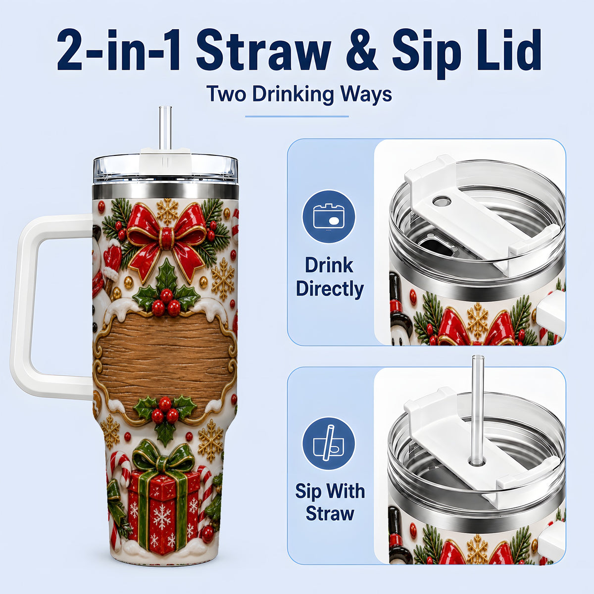 #pl[40oz|White] Christmas Cookie Art 40oz Tumbler, Snowman Holiday Drinkware