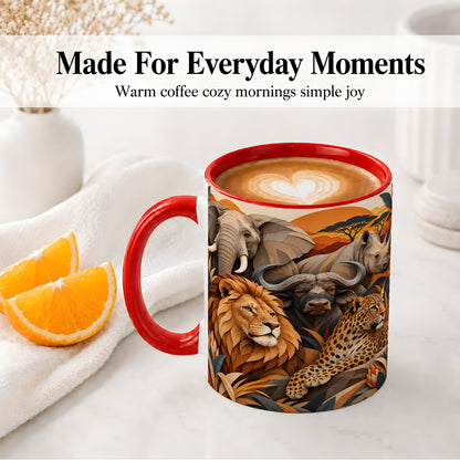 #pl[11oz|Red] Safari Wildlife Ceramic Mug, African Animal Artwork for Nature Fans