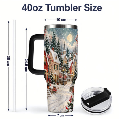 #pl[40oz|Black] Snowy Christmas Village 40oz Tumbler, Winter Cottage Drinkware