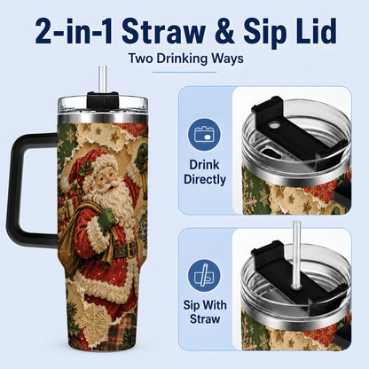 #pl[40oz|Black] Vintage Christmas Santa 40oz Tumbler, Holiday Collage Drinkware