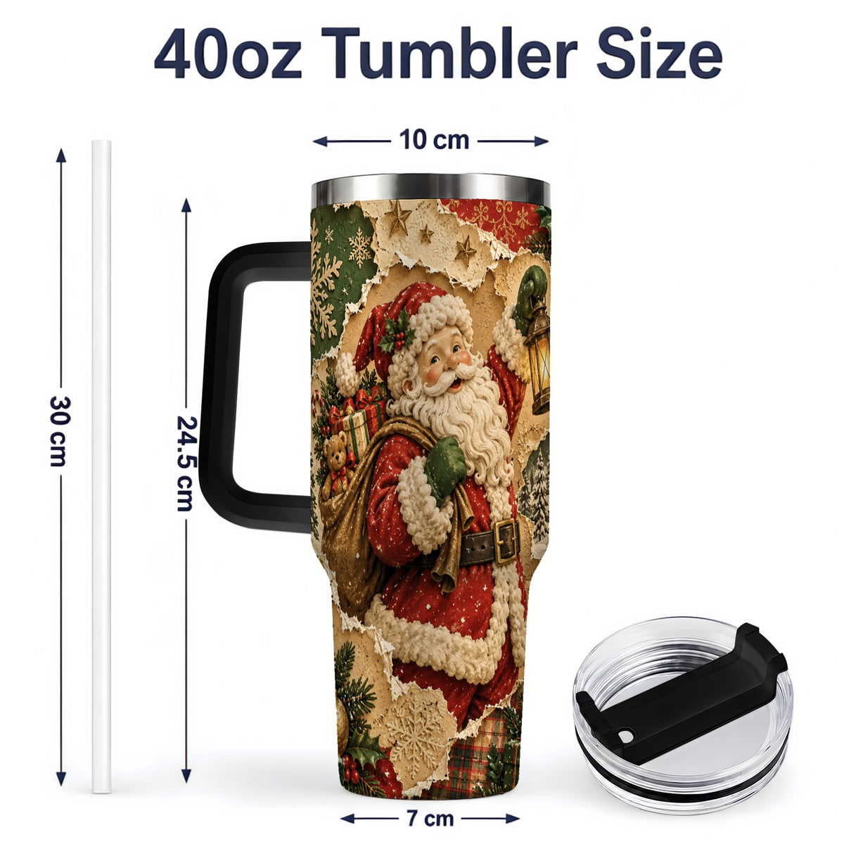 #pl[40oz|Black] Vintage Christmas Santa 40oz Tumbler, Holiday Collage Drinkware