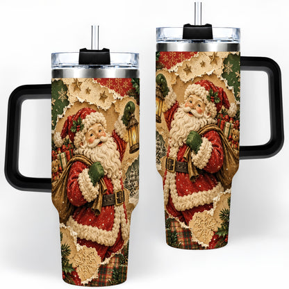 #pl[40oz|Black] Vintage Christmas Santa 40oz Tumbler, Holiday Collage Drinkware