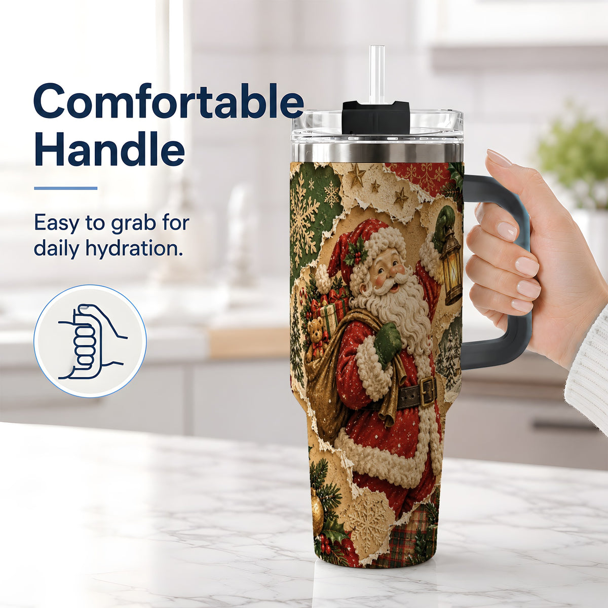 #pl[40oz|Black] Vintage Christmas Santa 40oz Tumbler, Holiday Collage Drinkware