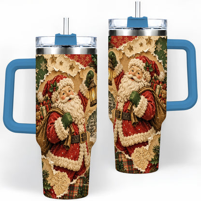 #pl[40oz|Blue] Vintage Christmas Santa 40oz Tumbler, Holiday Collage Drinkware