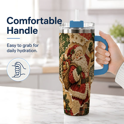 #pl[40oz|Blue] Vintage Christmas Santa 40oz Tumbler, Holiday Collage Drinkware