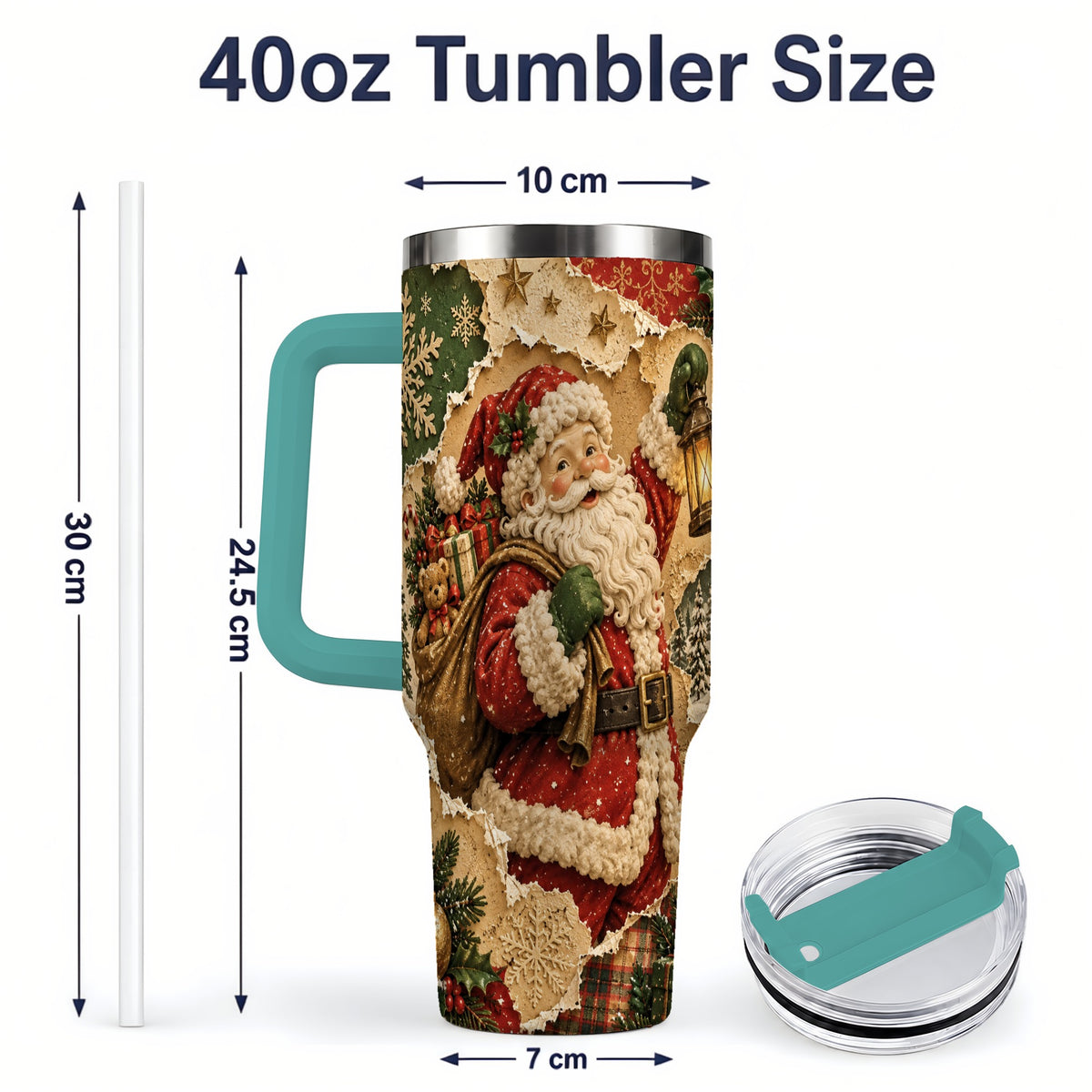 #pl[40oz|Green] Vintage Christmas Santa 40oz Tumbler, Holiday Collage Drinkware