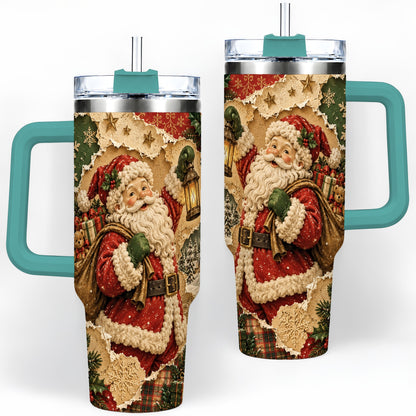 #pl[40oz|Green] Vintage Christmas Santa 40oz Tumbler, Holiday Collage Drinkware